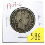 1909-S Barber half dollar