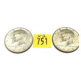 x2- Kennedy half dollars, 40% silver -x2 half
