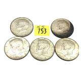 x5- Kennedy half dollars, 40% silver -x5 half