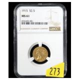 1915 $2.50 Gold Indian Head Quarter Eagle NGC