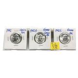 x3- 1942-P.D.S. Washington quarters, BU -x3