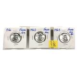 x3- 1946-P.D.S. Washington quarters, BU -x3