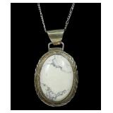 Sterling silver bezel set white turquoise pendant