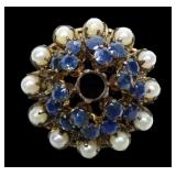 14K Yellow gold antique round cut blue sapphire