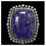 Sterling silver bezel set purple agate ring,