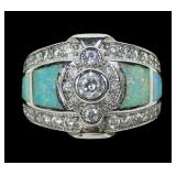 Sterling silver CZ and inlaid lab opal cigar band