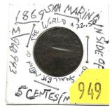 1869 Italy 5-cents