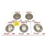 x5- Proof Kennedy half dollars: 1996-S-2000-S -x5