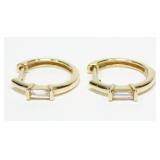 14K Yellow gold diamond baguette hoop earrings,