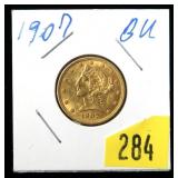 1907 $5 Gold Liberty Half Eagle, BU