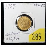 1907 $2.50 Gold Liberty Quarter Eagle, MS
