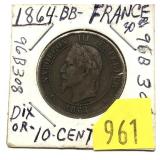 1864 France 10-cents