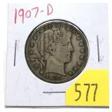 1907-D Barber half dollar
