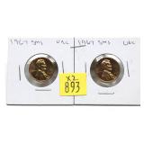 x2- 1967 S.M.S. Lincoln cents, Unc. -x2 cents