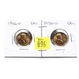 x2- 1956-D Lincoln cents, Unc. -x2 cents -Sold