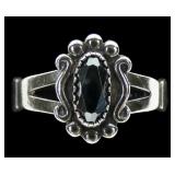 Sterling silver dentil set faceted hematite ring,