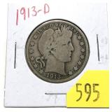 1913-D Barber half dollar