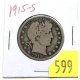 1915-S Barber half dollar