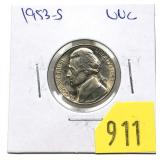 1953-S Jefferson nickel, Unc.