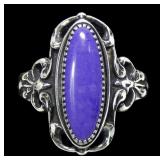 Sterling silver dentil set sugilite ring, size 10