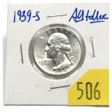 1939-S Washington quarter, AU/Unc.