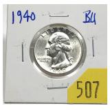 1940 Washington quarter, BU