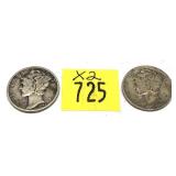 x2- Dimes, 90% silver, -x2 dimes, Sold by the