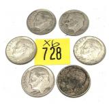 x6- Dimes, 90% silver, -x6 dimes, Sold by the