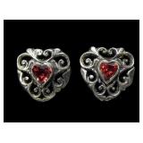 Sterling silver filigree heart shape garnet post