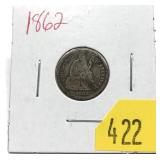 1862 Seated Liberty dime