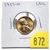 1957-D Lincoln cent, Unc.