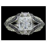 Sterling silver square mixed cut CZ ring in ornate