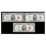 x3- $5 red seal notes series of 1953/63 -x3