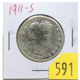 1911-S Barber half dollar