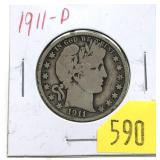 1911-D Barber half dollar