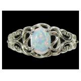 Sterling silver filigree lab opal ring, new,