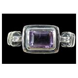 Sterling silver bezel set emerald cut amethyst