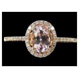 14K Rose gold oval cut Morganite ring in cathedral