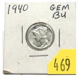 1940 Mercury dime, Unc.