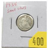 1838 Small Stars Seated Liberty dime
