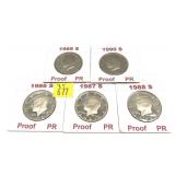 x5- Proof Kennedy half dollars: 1986-S-1990-S -x5