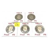 x5- Proof Kennedy half dollars: 1981-S-1985-S -x5