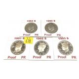x5- Proof Kennedy half dollars: 1991-S-1995-S -x5