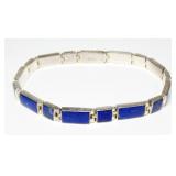 .950 silver 7" inlaid lapis lazuli bracelet,