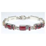Sterling silver 7.5" Mexican red jasper bracelet,