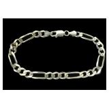 Sterling silver 9" figaro chain bracelet,