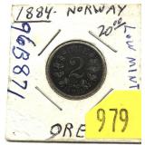 1884 Norway 2 ore