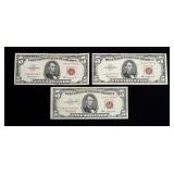 x3- $5 red seal notes series of 1963 -x3 notes -