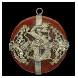 Ornate two-sided dragon red jasper pendant