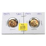 x2- 1947 Lincoln cents, Unc. -x2 cents -Sold by